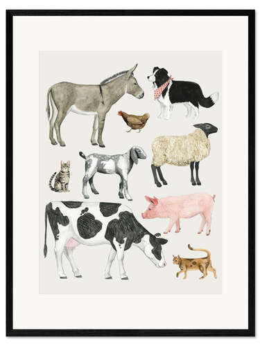 Gerahmter Kunstdruck Bauernhof Tiere IV