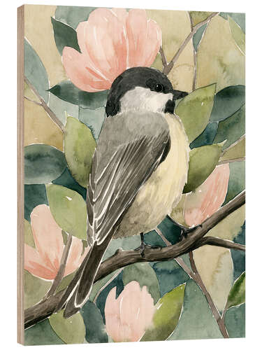 Hout print Titmouse on magnolia branch