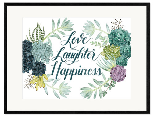 Kehystetty taidepainatus Love laugh happiness (english)