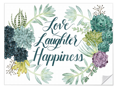 Självhäftande poster Love laugh happiness (english)