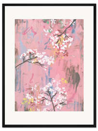 Gerahmter Kunstdruck Kirschblüten auf Rosa