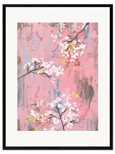 Impression artistique encadrée Fleurs de cerisier sur fond rose