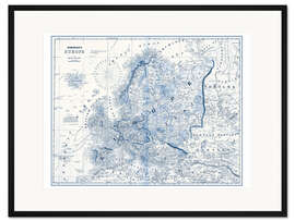 Gerahmter Kunstdruck Europa in Blautönen (englisch)