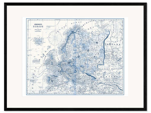Framed art print Europe in blue tones