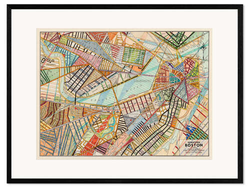 Ingelijste kunstdruk Modern map of Boston