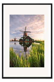 Gerahmter Kunstdruck Holländische Windmühlenidylle