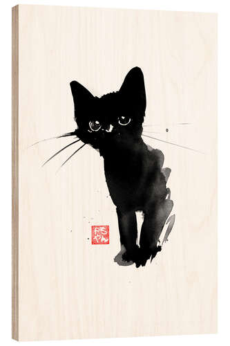 Tableau en bois Chaton noir