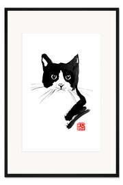 Gerahmter Kunstdruck Katze schwarz-weiß