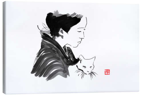 Canvas print Geisha with cat