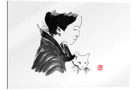 Tableau en plexi-alu Geisha avec un chat