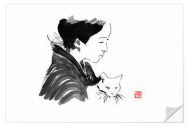 Wall sticker Geisha with cat