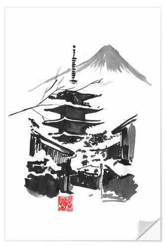 Wandsticker Fuji und Tempel