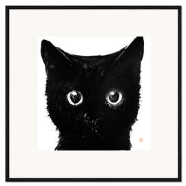 Inramat konsttryck Black cat