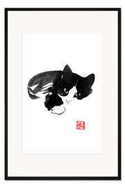 Gerahmter Kunstdruck Liegende Katze