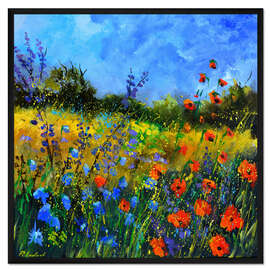 Gerahmter Kunstdruck Blauer Himmel über Wildblumenfeld