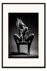 Gerahmter Kunstdruck Nackte Frau auf einem Stuhl