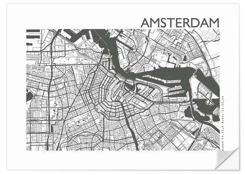 Sticker mural Amsterdam – plan de la ville