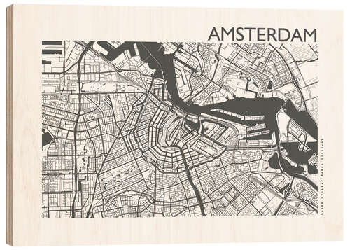 Quadro de madeira Amsterdam – city map