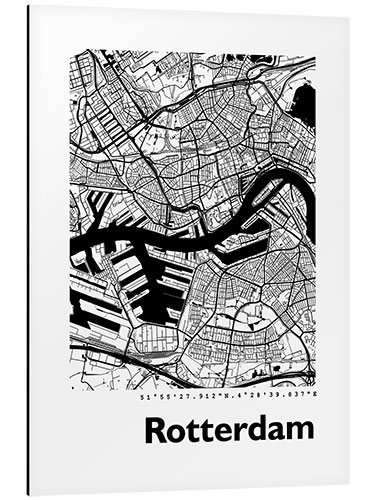 Quadro em alumínio Mapa da cidade de Roterdão