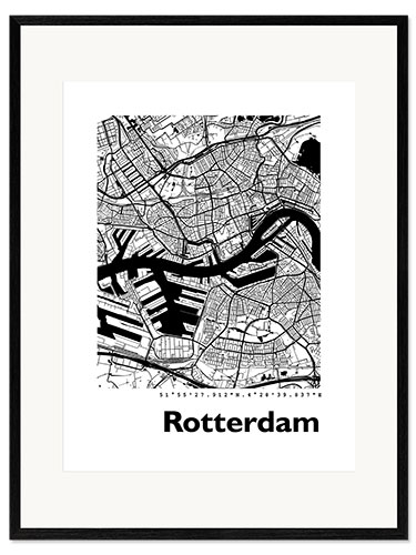 Gerahmter Kunstdruck Stadtplan von Rotterdam