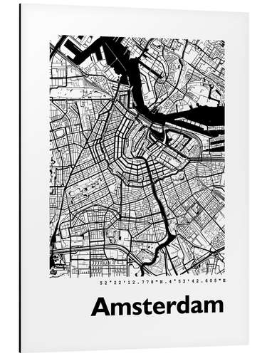 Aluminium print City map of Amsterdam