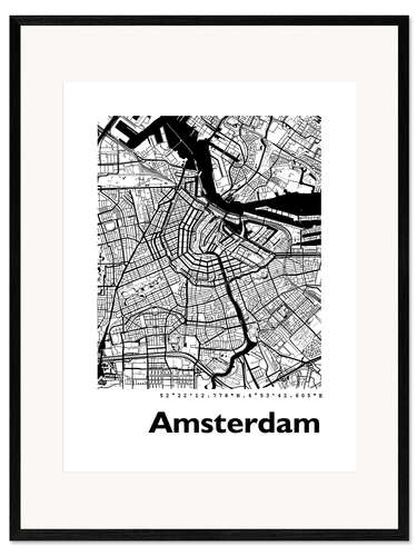 Innrammet kunsttrykk City map of Amsterdam