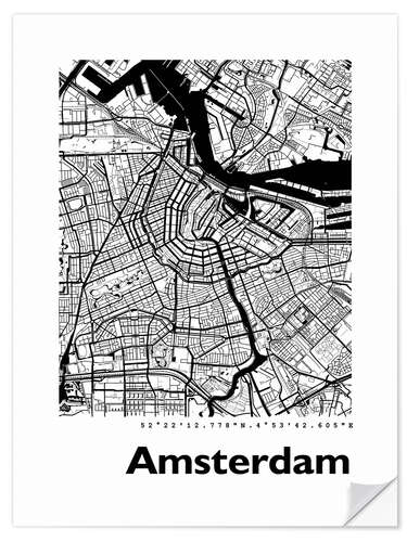 Sticker mural Carte d'Amsterdam