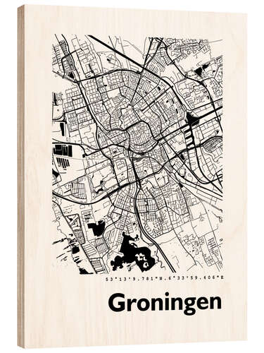 Wood print City map of Groningen