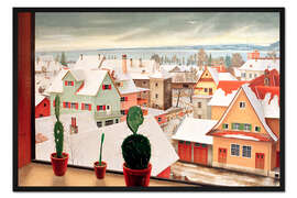 Gerahmter Kunstdruck Winterlandschaft - Blick aus dem Studio