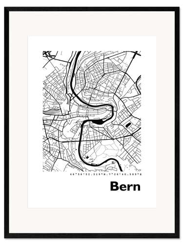 Innrammet kunsttrykk City map of Bern