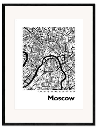 Impresión de arte enmarcada Mapa de la ciudad de Moscú