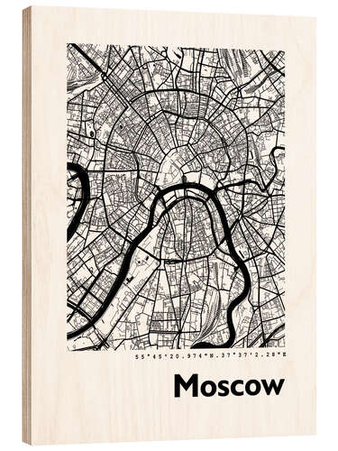 Hout print City map of Moscow