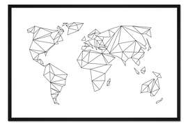 Gerahmter Kunstdruck Geometrische Weltkarte