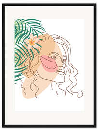 Gerahmter Kunstdruck Sommerportrait mit Palmenblättern und Blüten
