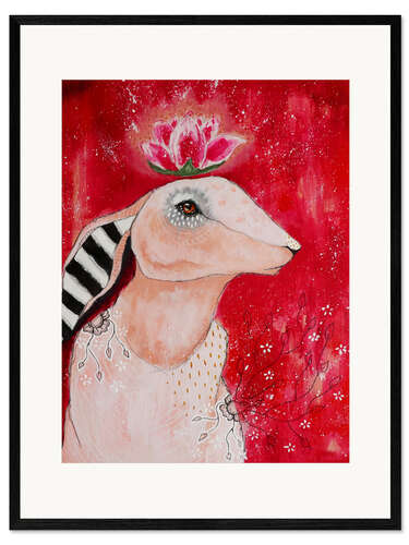 Gerahmter Kunstdruck Prinzessin Hase mit Lotusblüte