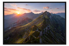 Gerahmter Kunstdruck Sonnenaufgang in den Alpen - Schweiz
