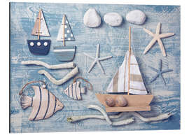 Aluminium print Marine decoration on a wooden background