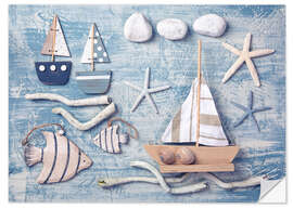 Selvklebende plakat Marine decoration on a wooden background