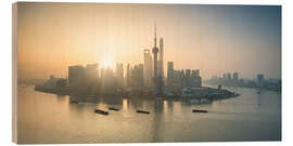 Wood print Shanghai skyline at sunrise