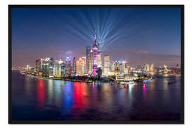 Gerahmter Kunstdruck Lichtshow über Pudong