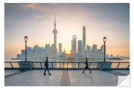 Wandsticker Uferpromenade von Shanghai vor der Pudong Skyline