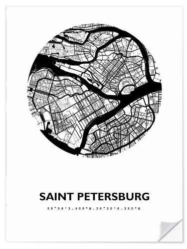 Selvklebende plakat City map of Saint Petersburg