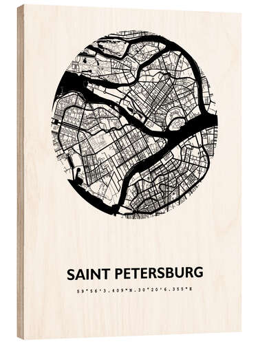 Stampa su legno Mappa della città di San Pietroburgo