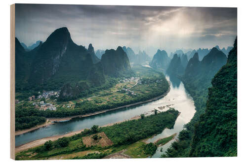 Wood print Xingping on the Li River, China