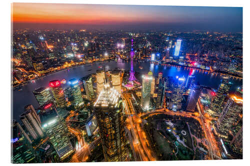 Acrylglasbild Shanghai Stadtansicht bei Nacht