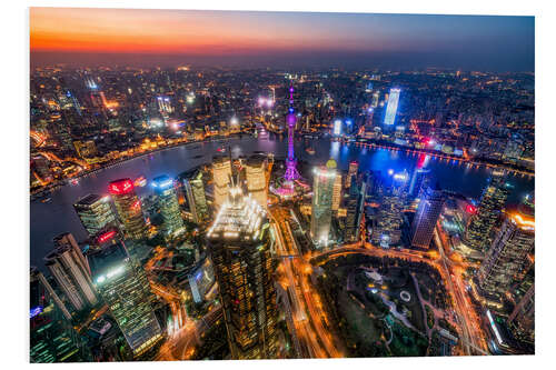 Tableau en PVC Paysage urbain à Shanghai la nuit