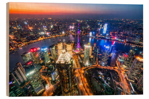 Holzbild Shanghai Stadtansicht bei Nacht