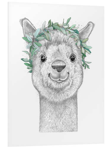 Print på skumplade Alpaca with wreath