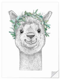 Muursticker Alpaca with wreath