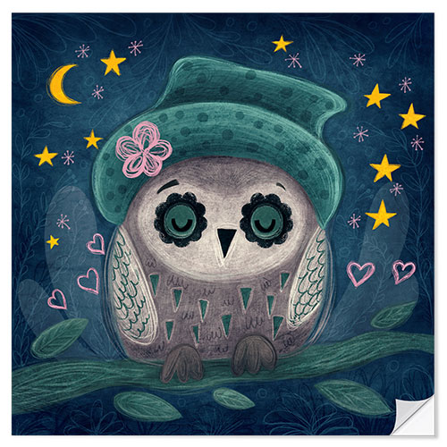 Selvklebende plakat Owl in the night